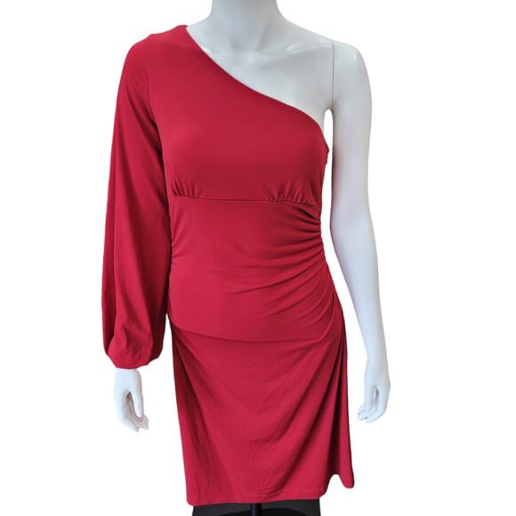 Maggy London Red One Single Shoulder Draped Dress 10 Unique Heritage Old Money - Picture 2 of 9